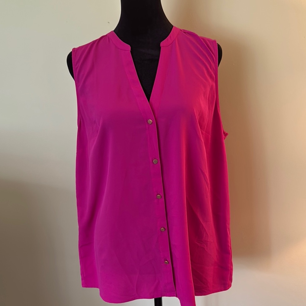 A New Day Pink Relaxed Buttoned Blouse with Mandarin Collar